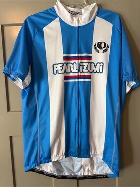 Pearl Izumi Blue and White Striped Cycling Jersey